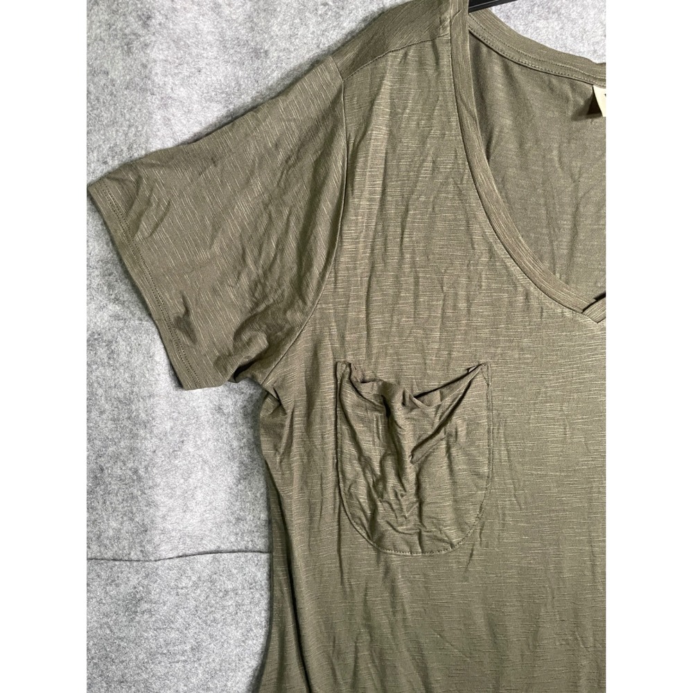 Mote Womens Olive Green Slub Knit V-Neck Pocket T-Shirt Size XXL New - Picture 2 of 8